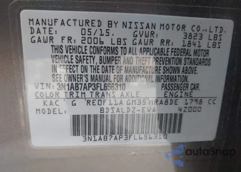 2015 Nissan Sentra Sv из США, поврежденный, VIN 3N1AB7AP3FL656310